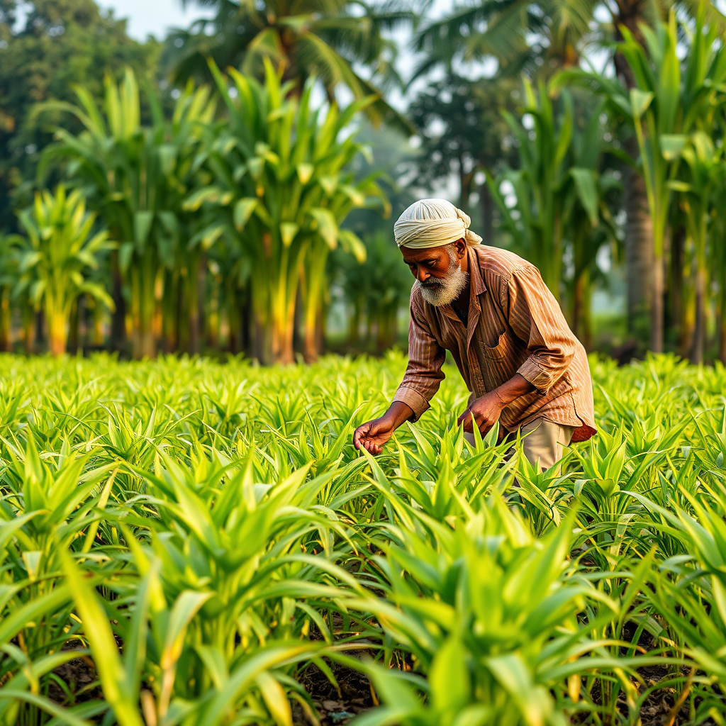 Indian farmers in a green farm - better yield and healthy climate